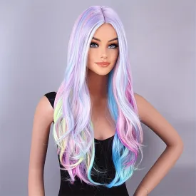 Long Multicolor Synthetic Wig for Festivals