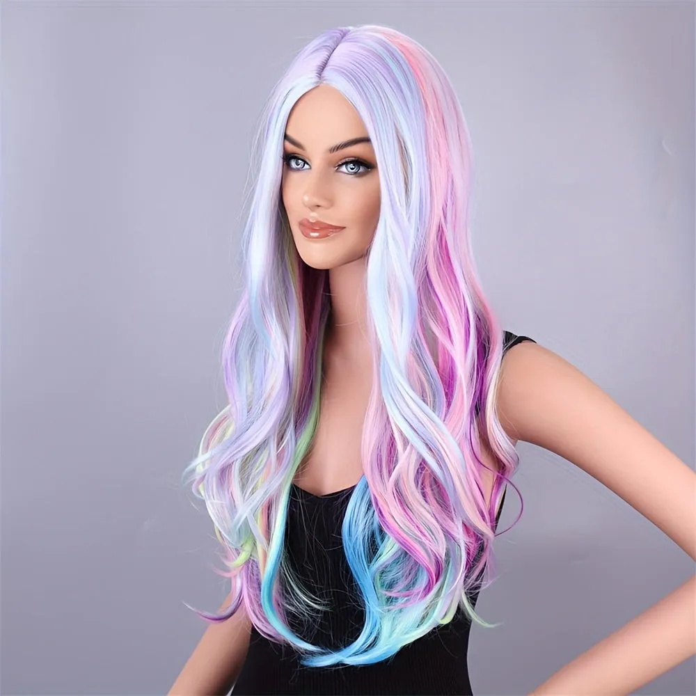 Long Multicolor Synthetic Wig for Festivals
