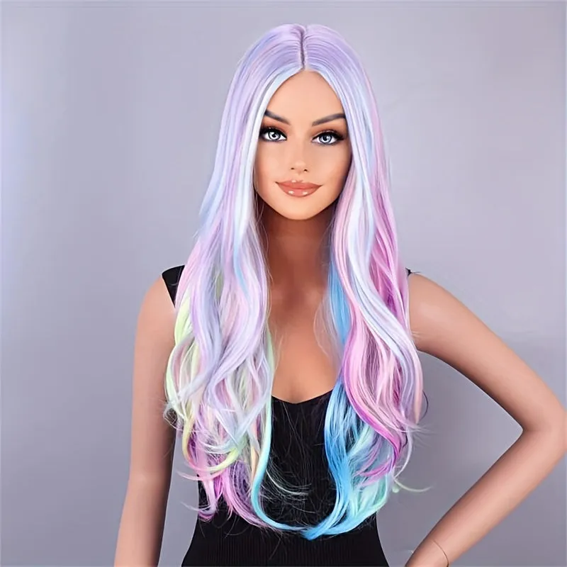 Long Multicolor Synthetic Wig for Festivals