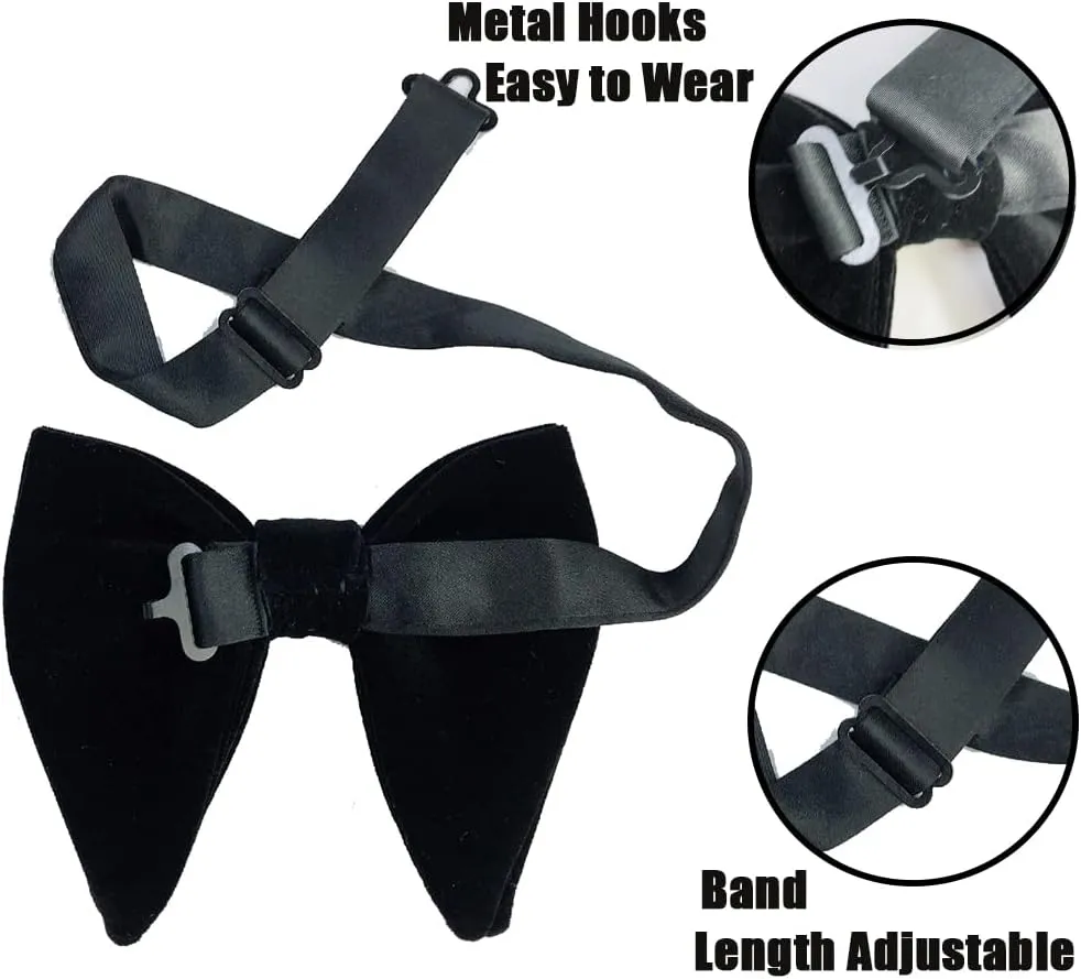 Mantieqingway Velvet Bow Ties for Men Oversize Pre-tie Bowtie Cufflink Pock Square Set Tuxedo Bowties