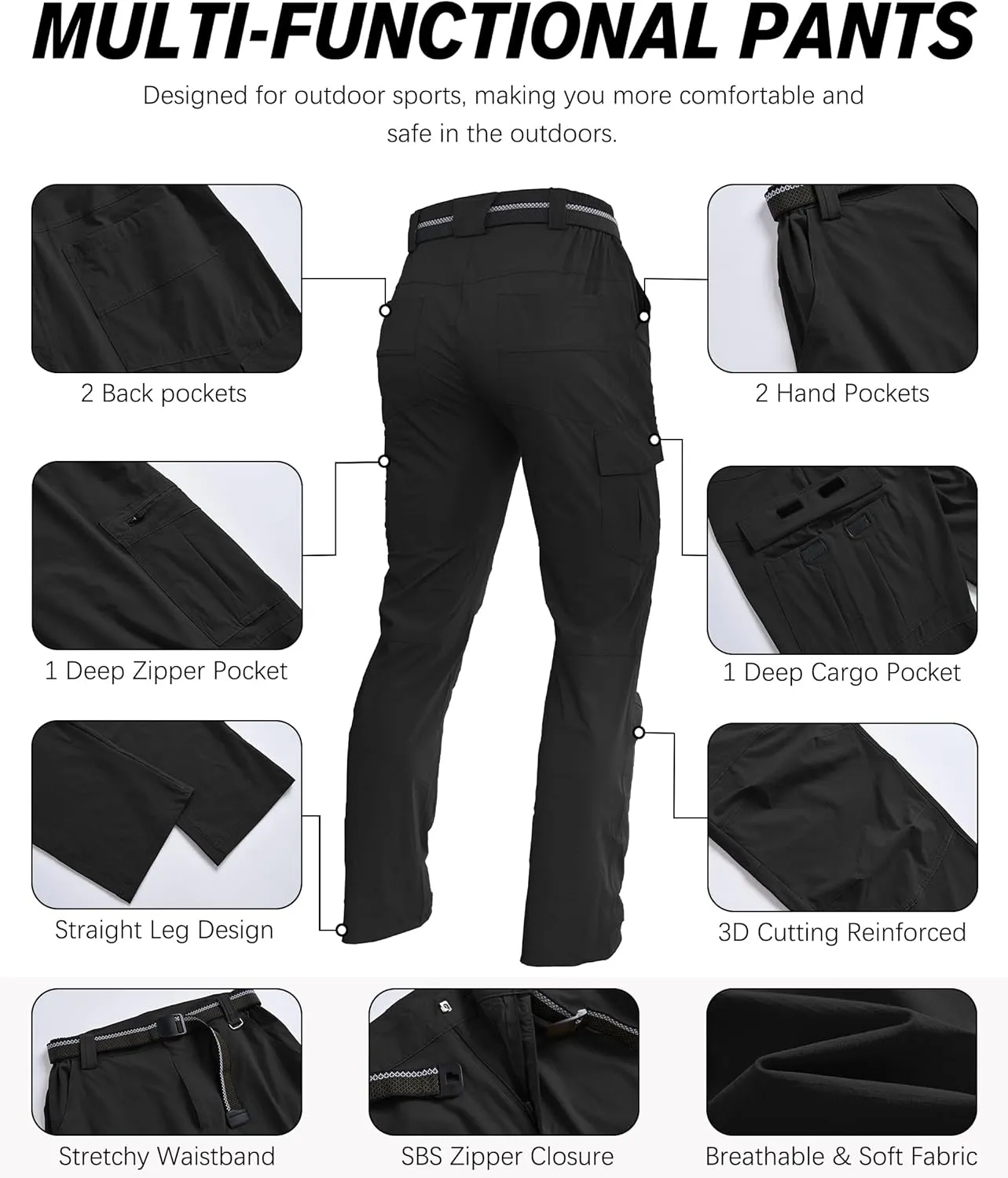 Men's Hiking Pants Quick-Dry Lightweight Waterproof Travel Outdoor Camping Hunting Fishing Work Cargo Pants