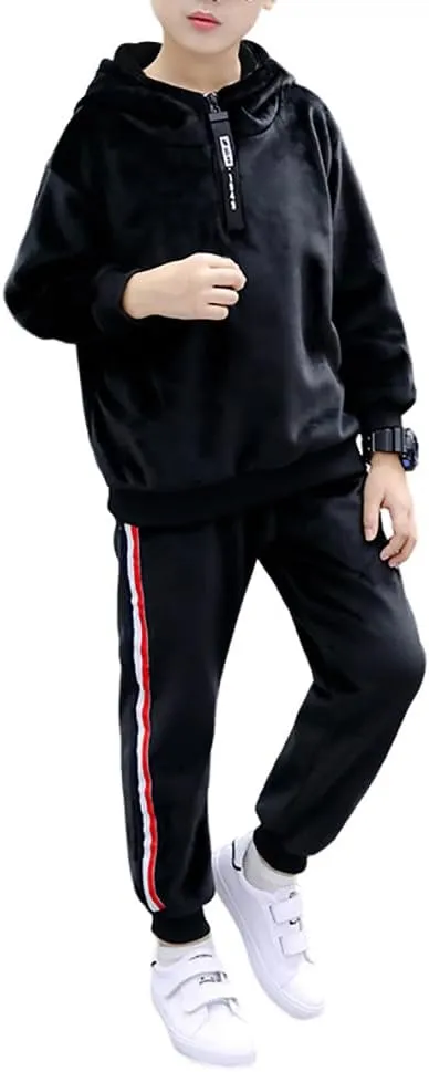 Monvecle Little to Big Boys' Velour & Fleece Hoodie Tracksuit Sweatshirt Top   Sweatpant Velvet Fleece Jogger 2pcs Set