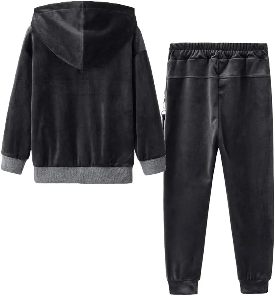 Monvecle Little to Big Boys' Velour & Fleece Hoodie Tracksuit Sweatshirt Top   Sweatpant Velvet Fleece Jogger 2pcs Set