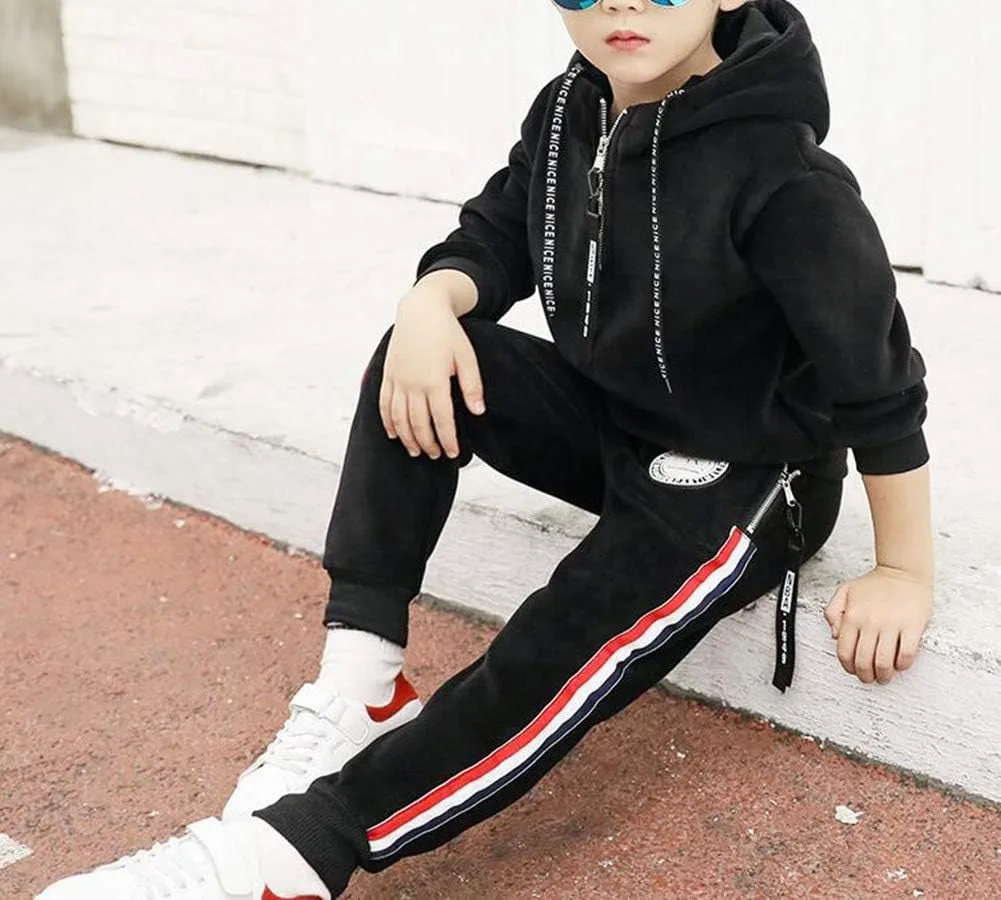 Monvecle Little to Big Boys' Velour & Fleece Hoodie Tracksuit Sweatshirt Top   Sweatpant Velvet Fleece Jogger 2pcs Set