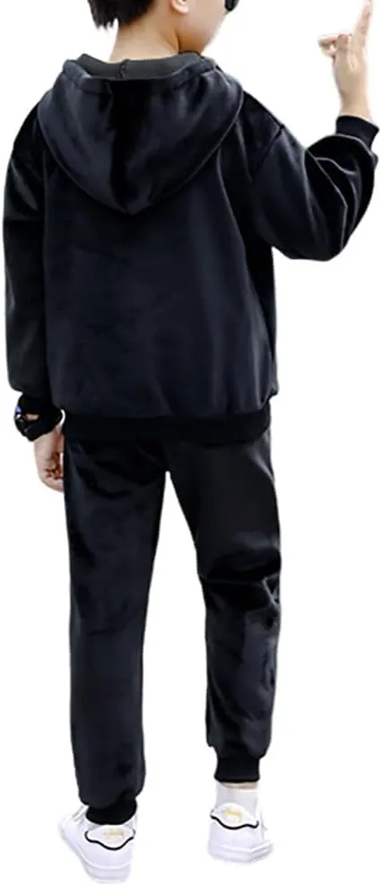 Monvecle Little to Big Boys' Velour & Fleece Hoodie Tracksuit Sweatshirt Top   Sweatpant Velvet Fleece Jogger 2pcs Set