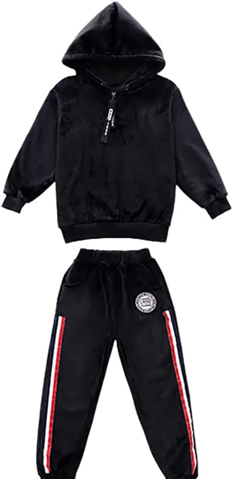 Monvecle Little to Big Boys' Velour & Fleece Hoodie Tracksuit Sweatshirt Top   Sweatpant Velvet Fleece Jogger 2pcs Set