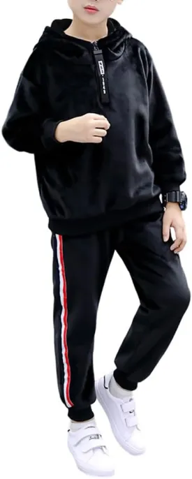 Monvecle Little to Big Boys' Velour & Fleece Hoodie Tracksuit Sweatshirt Top   Sweatpant Velvet Fleece Jogger 2pcs Set