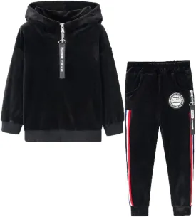 Monvecle Little to Big Boys' Velour & Fleece Hoodie Tracksuit Sweatshirt Top   Sweatpant Velvet Fleece Jogger 2pcs Set