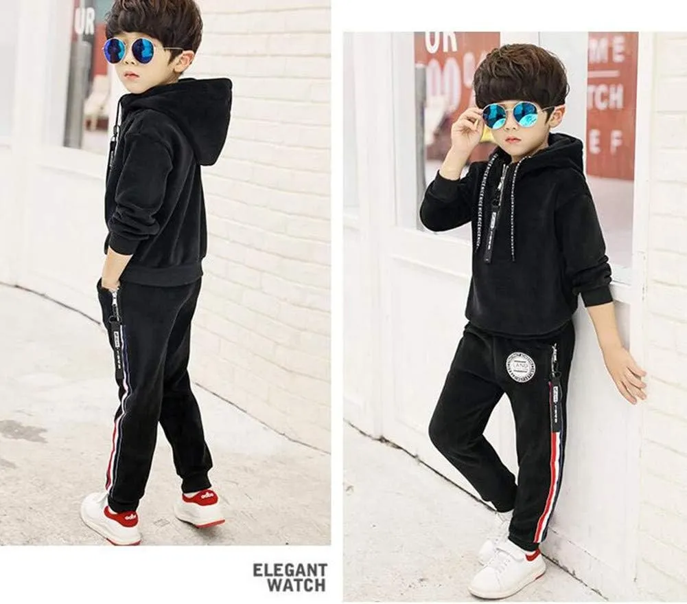 Monvecle Little to Big Boys' Velour & Fleece Hoodie Tracksuit Sweatshirt Top   Sweatpant Velvet Fleece Jogger 2pcs Set