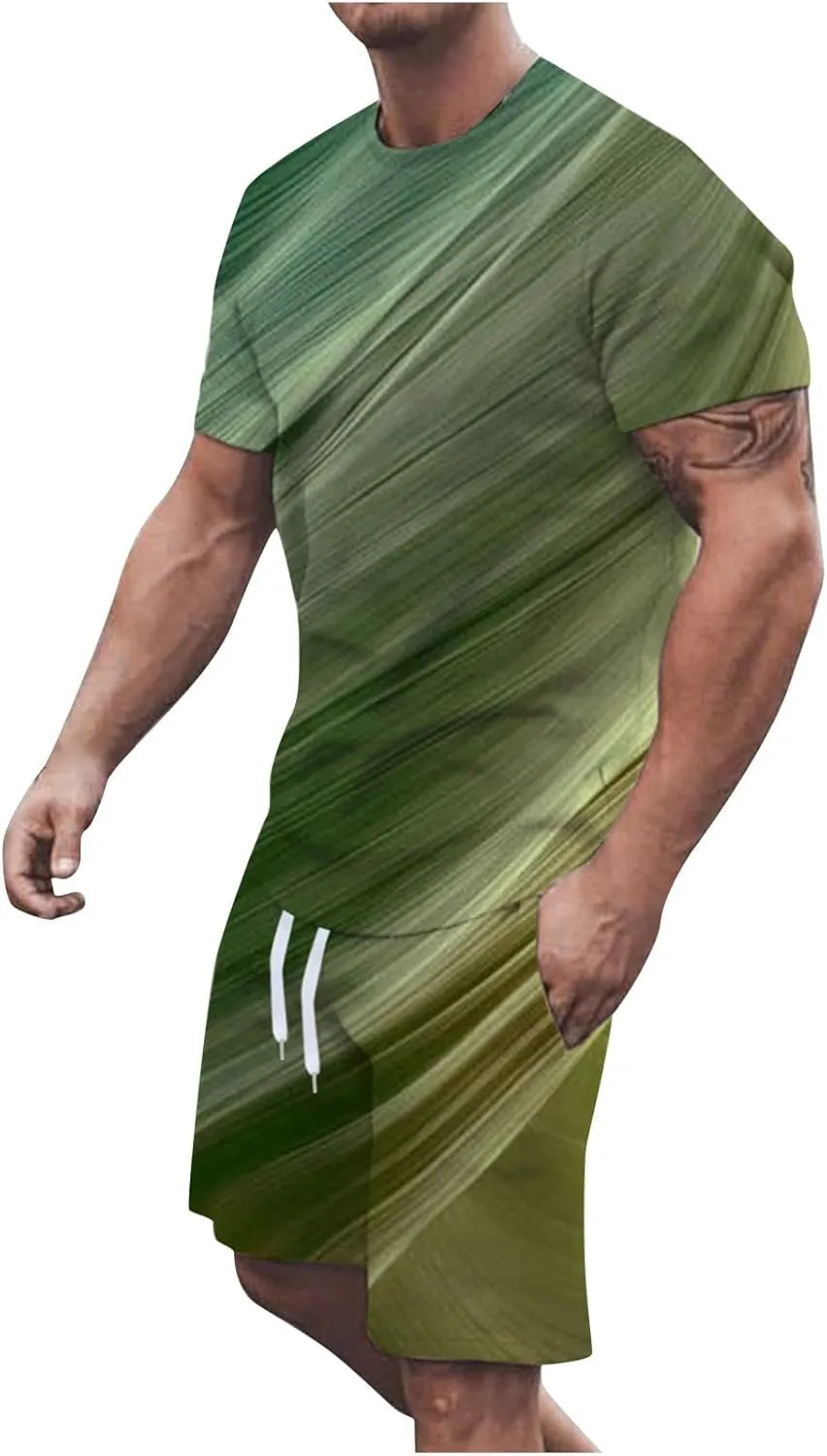 Muscularfit Mens Short Sets 2 Piece Outfits Causal Gradient Color Tracksuit Sweatshirt and Drawstring Shorts Set for Men 2023