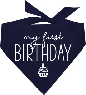 My First Birthday Dog Bandana | 100% Cotton Adjustable Triangle | Made in USA | Birthday Pawty | Party Theme | Celebration Photo Shoot Prop |Navy, One Size (389)