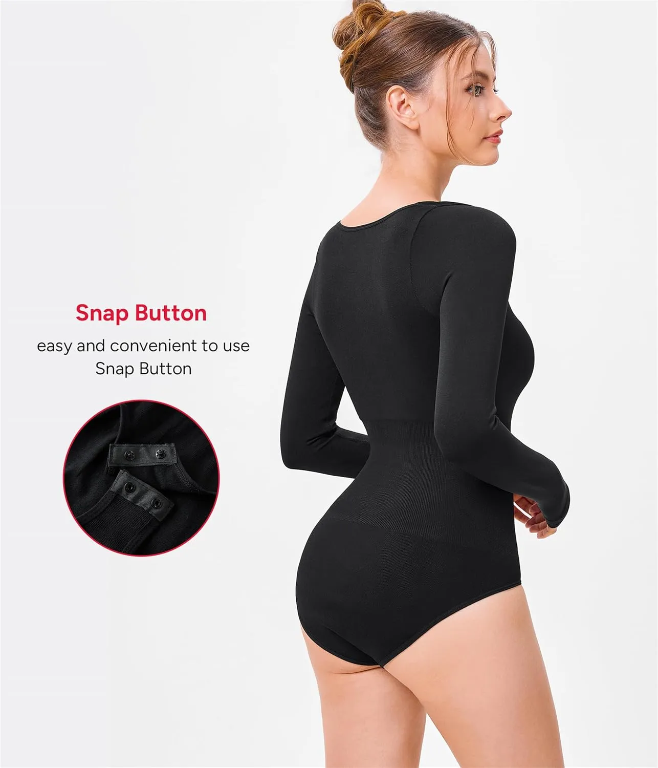 Nebility Long Sleeve Bodysuit for Women Tummy Control Crew Neck Body Suits Tops Slim Fit