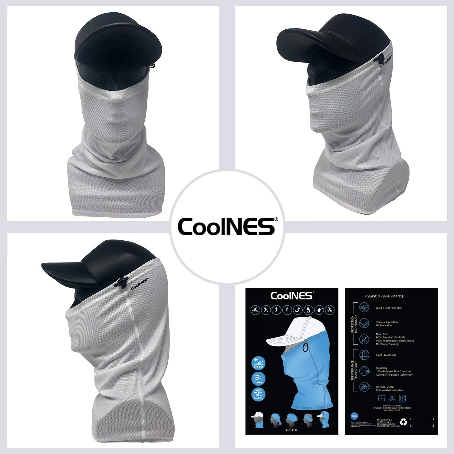 Neck Gaiter with Drawstring, Reusable Breathable Face Mask Cloth Washable Bandana Sun Shield UV UPF 50 