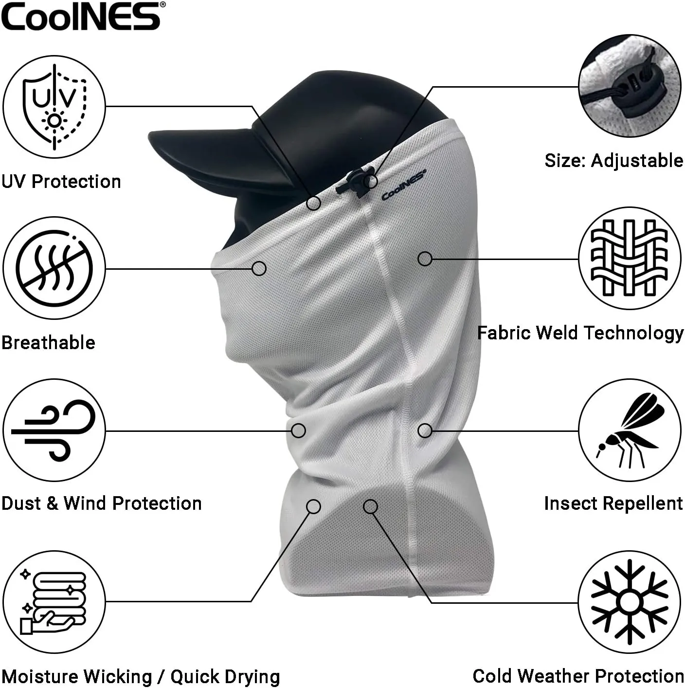 Neck Gaiter with Drawstring, Reusable Breathable Face Mask Cloth Washable Bandana Sun Shield UV UPF 50 