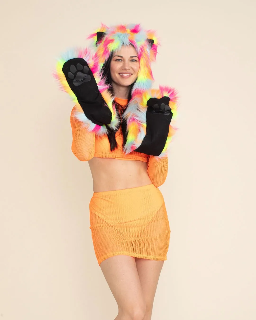 Neon Calico Kitty Collector Edition Faux Fur Hood | Women's