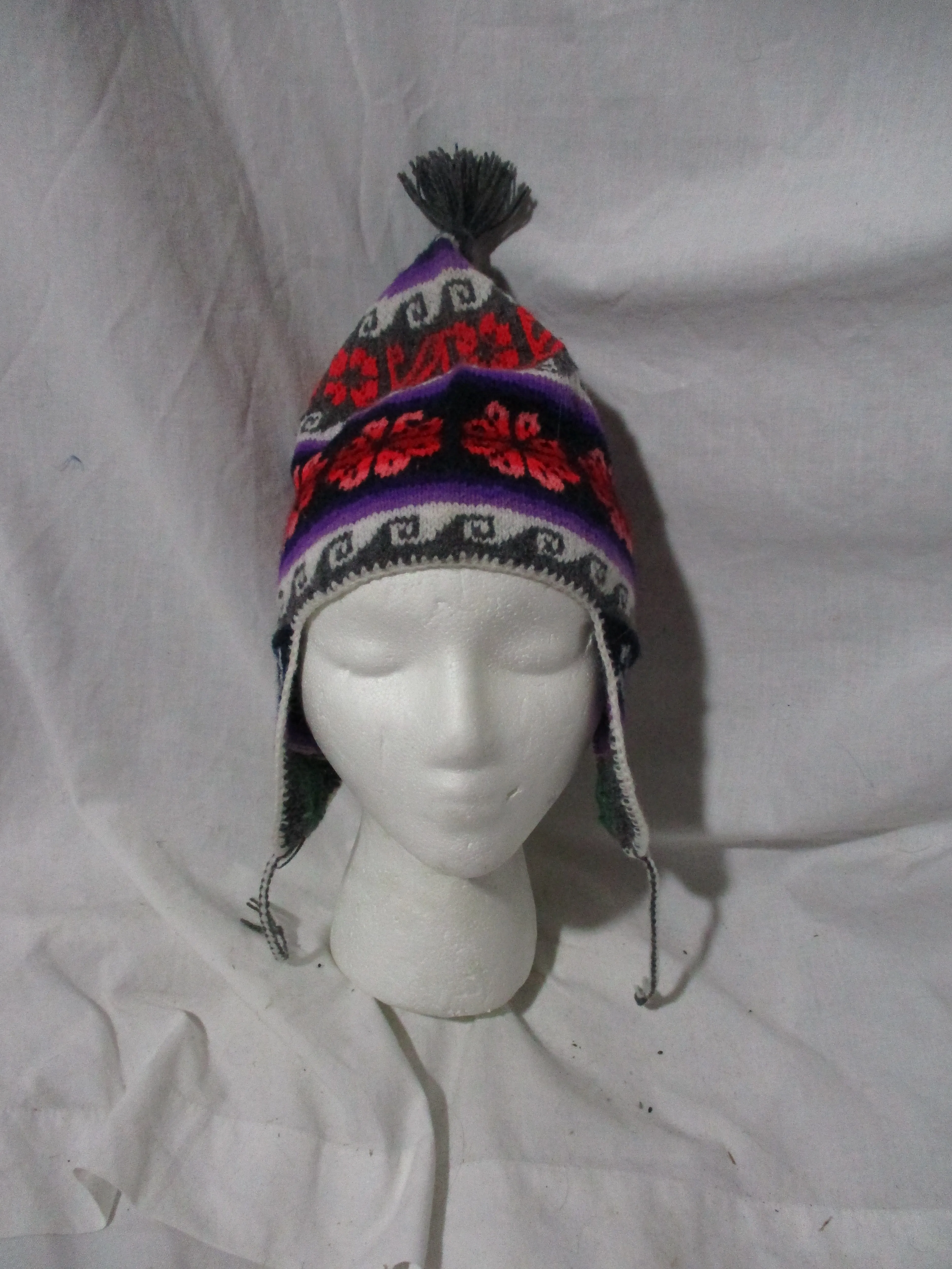 NEW Handmade Knit Ear Flap HAT Cap Ethnic Boho Festival Hippy COLORFUL