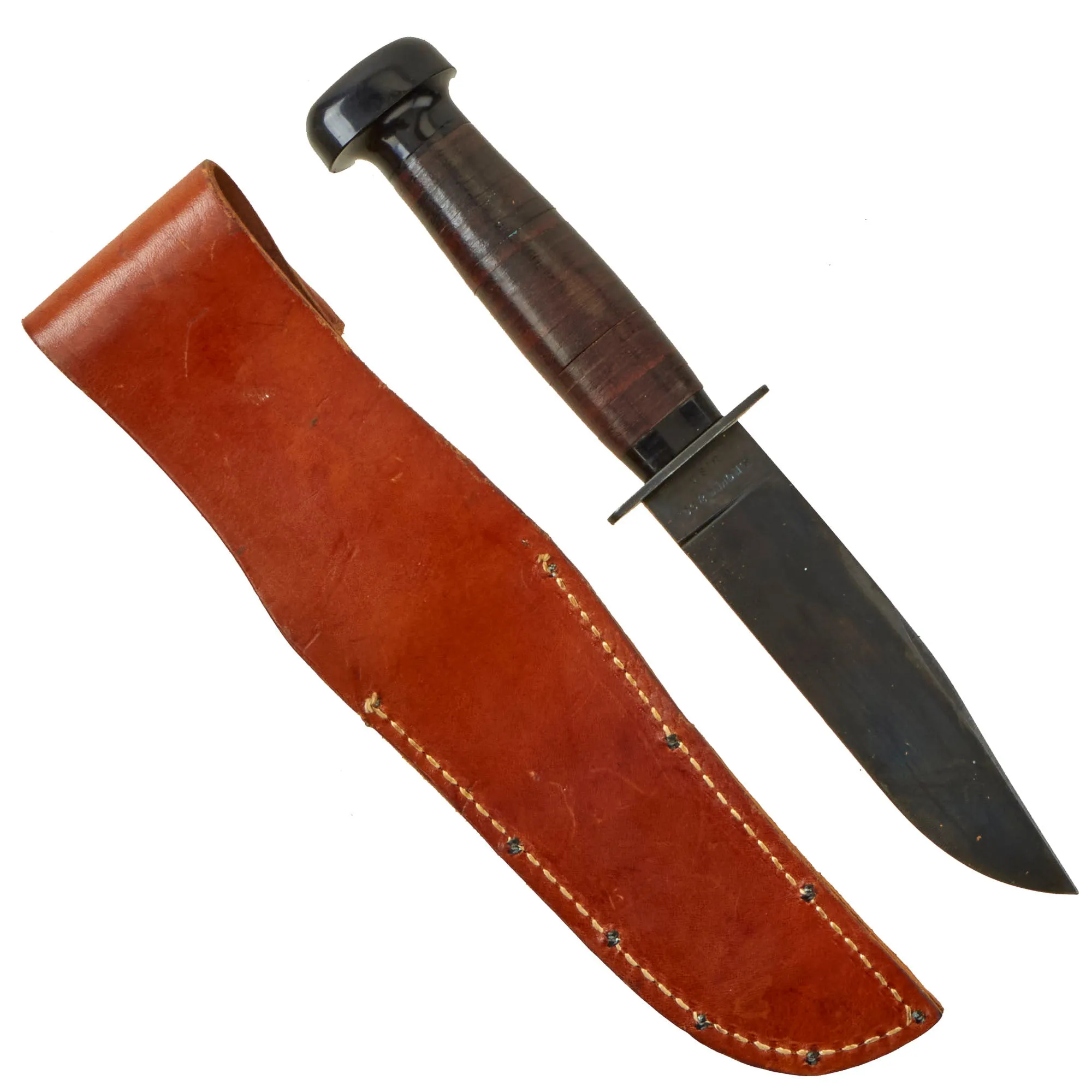 Original U.S. WWII Navy USN Mark 1 Fighting Knife by H. Boker with Leather Sheath - New Old Stock