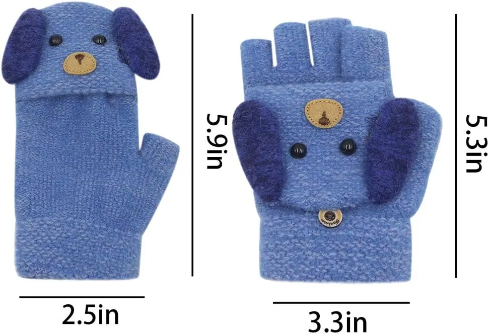 RARITYUS Unisex Warm Soft Winter Knit Gloves for Kids Boys Girls Glove with Dog Mittens (2 to 9Y)