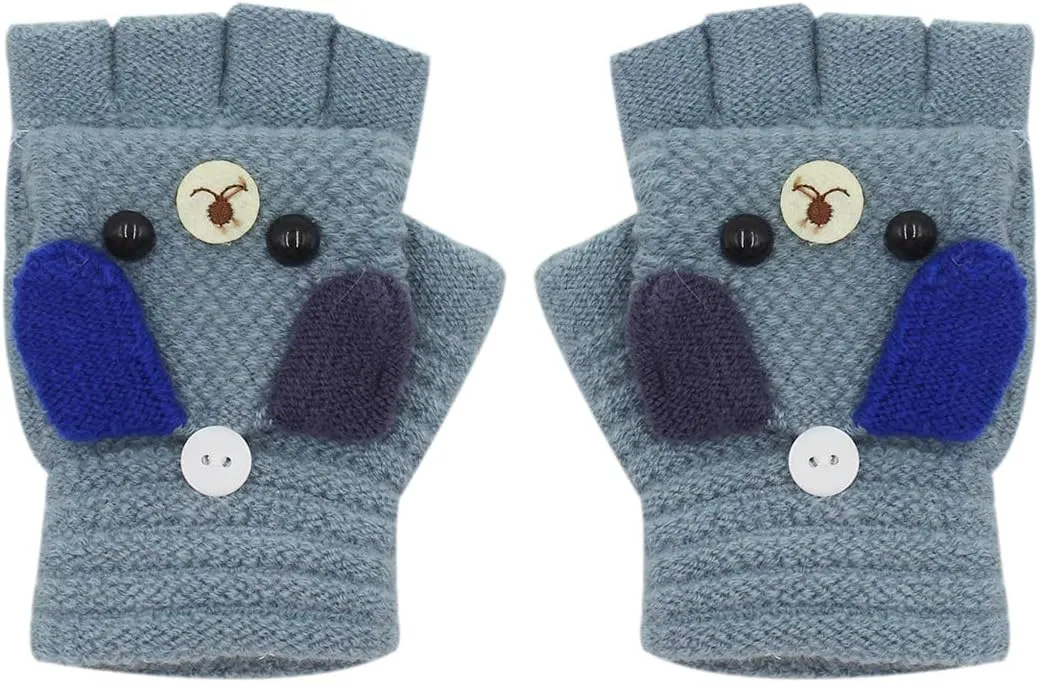 RARITYUS Unisex Warm Soft Winter Knit Gloves for Kids Boys Girls Glove with Dog Mittens (2 to 9Y)