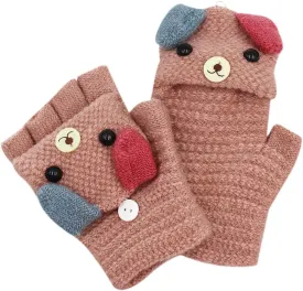 RARITYUS Unisex Warm Soft Winter Knit Gloves for Kids Boys Girls Glove with Dog Mittens (2 to 9Y)