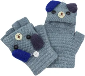 RARITYUS Unisex Warm Soft Winter Knit Gloves for Kids Boys Girls Glove with Dog Mittens (2 to 9Y)