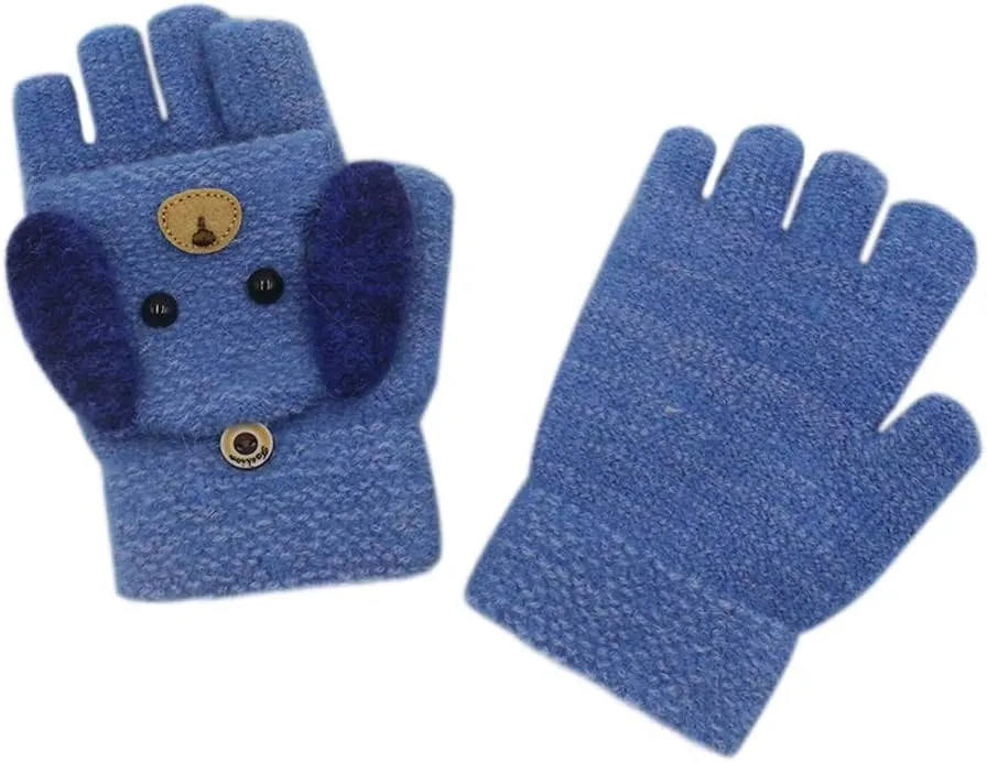 RARITYUS Unisex Warm Soft Winter Knit Gloves for Kids Boys Girls Glove with Dog Mittens (2 to 9Y)
