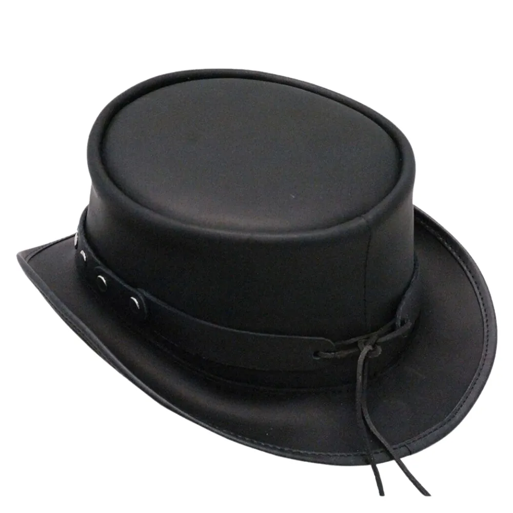 Rivet Trim Black Leather Top Hat