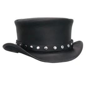Rivet Trim Black Leather Top Hat