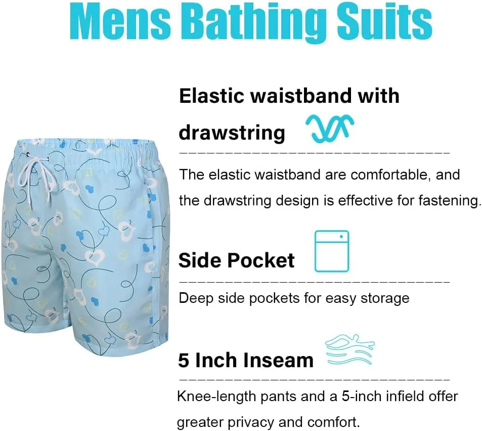 SNOW DREAMS Mens Swimming Trunks 5 inch Swim Shorts Qucik Dry Bathing Suits Lightweight