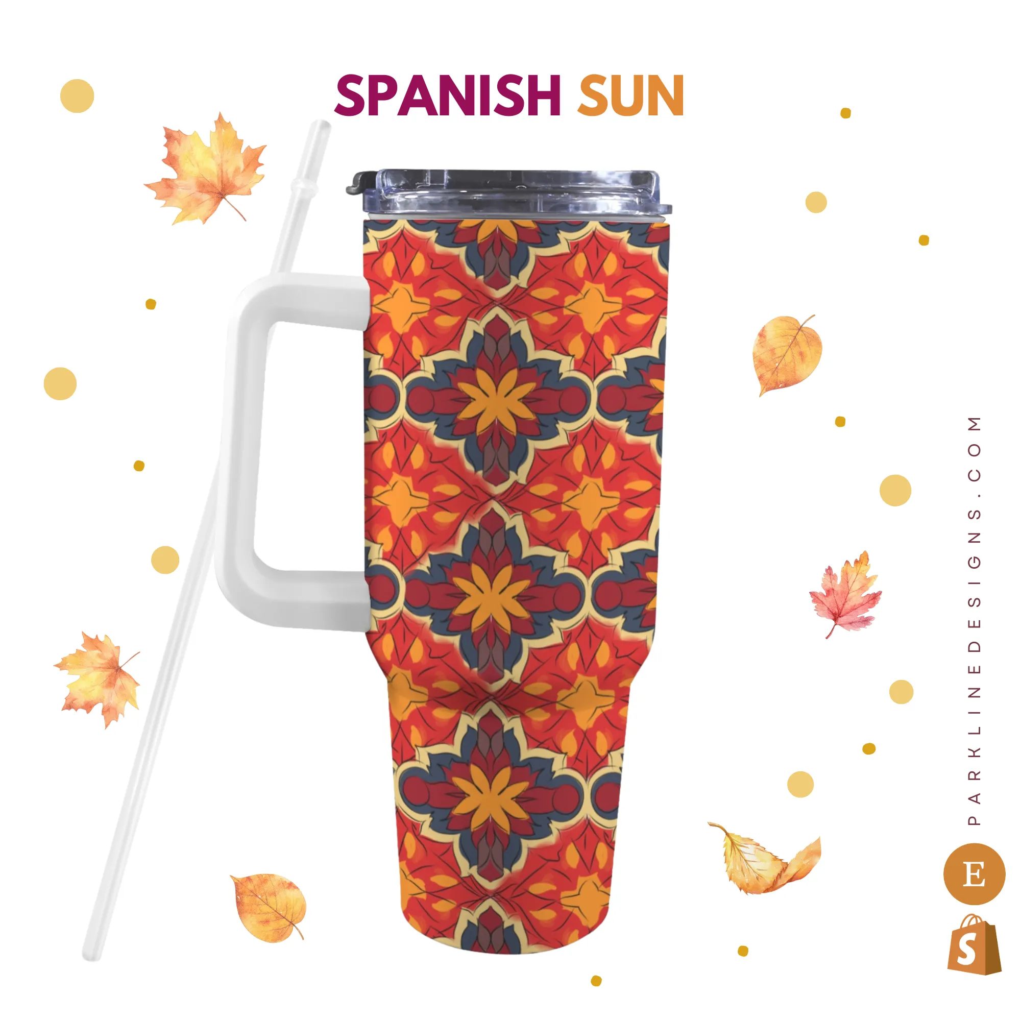 Spanish Sun 40oz Tumbler | Insulated Travel Cup | Perfect Gift for Her | Reusable & Stylish Drinkware