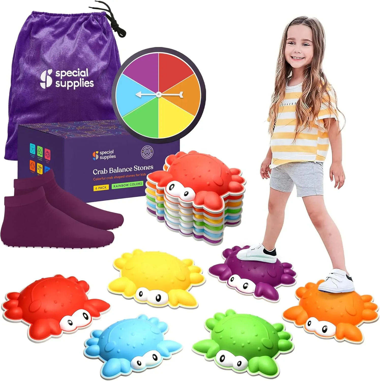 Special Supplies Stepping Stones for Kids - Set of 6 Balance Blocks - Indoor/Outdoor Play - Child Safe Rubber, Non-Slip Edging - Promotes Coordination, Balance, Strength