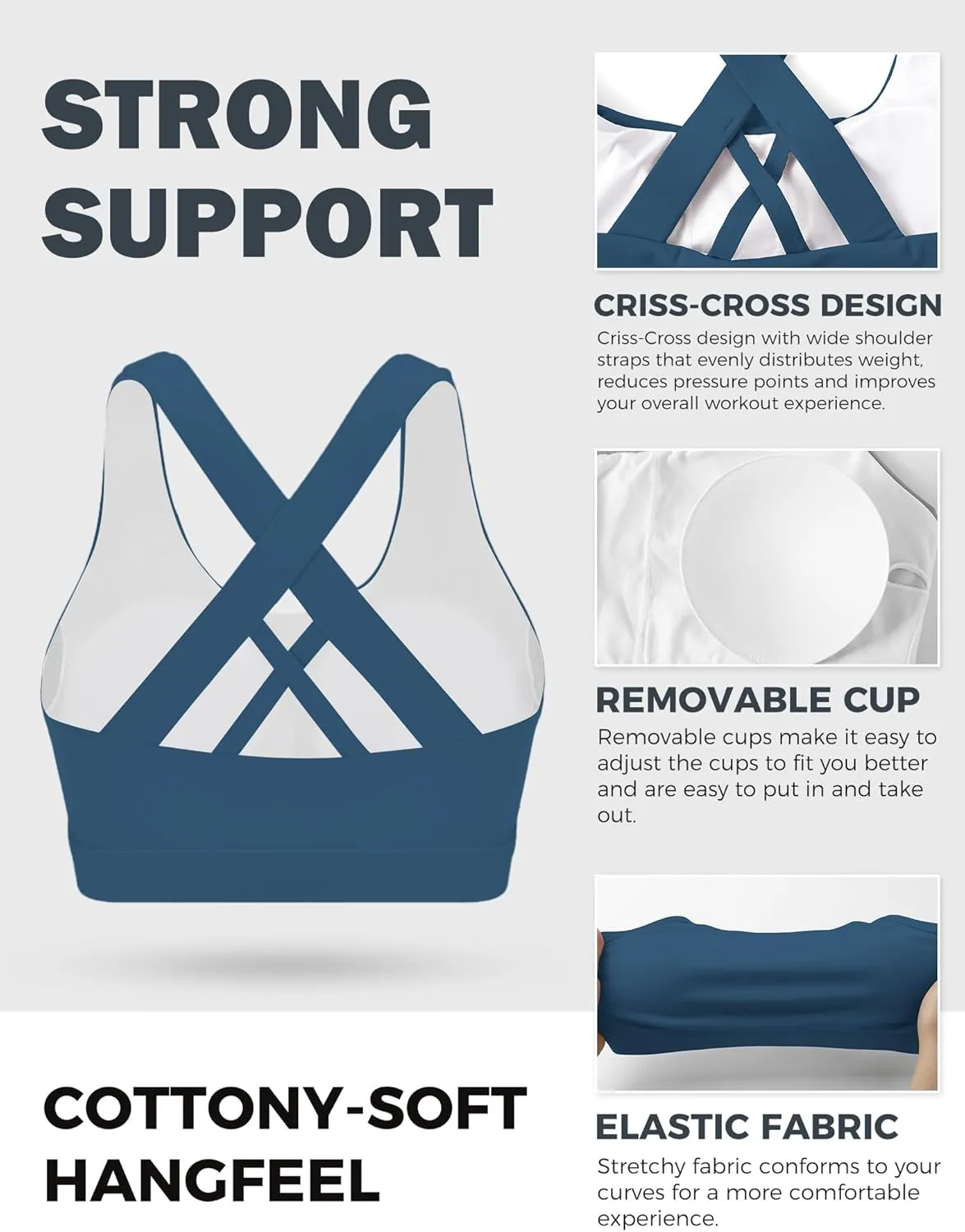 Sports Bras for Women, High Support Criss Cross Back Bras for Large Bust, High Impact Strappy Yoga Workout Bra