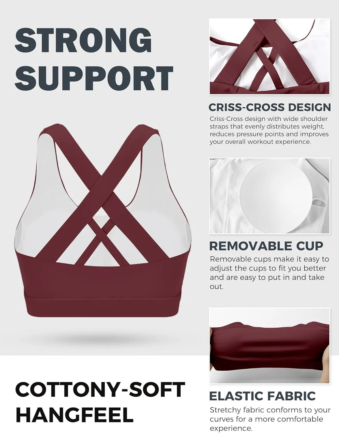 Sports Bras for Women, High Support Criss Cross Back Bras for Large Bust, High Impact Strappy Yoga Workout Bra