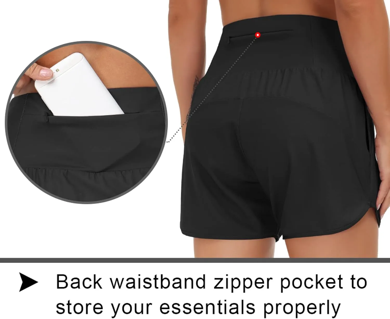 THE GYM PEOPLE Womens High Waist Running Shorts with Liner Athletic Hiking Workout Shorts Zip Pockets