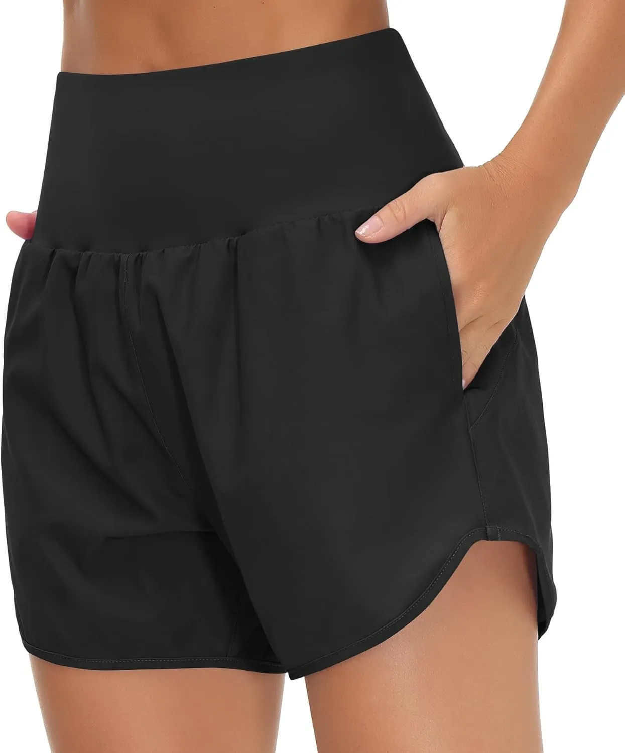 THE GYM PEOPLE Womens High Waist Running Shorts with Liner Athletic Hiking Workout Shorts Zip Pockets