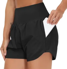 THE GYM PEOPLE Womens High Waist Running Shorts with Liner Athletic Hiking Workout Shorts Zip Pockets