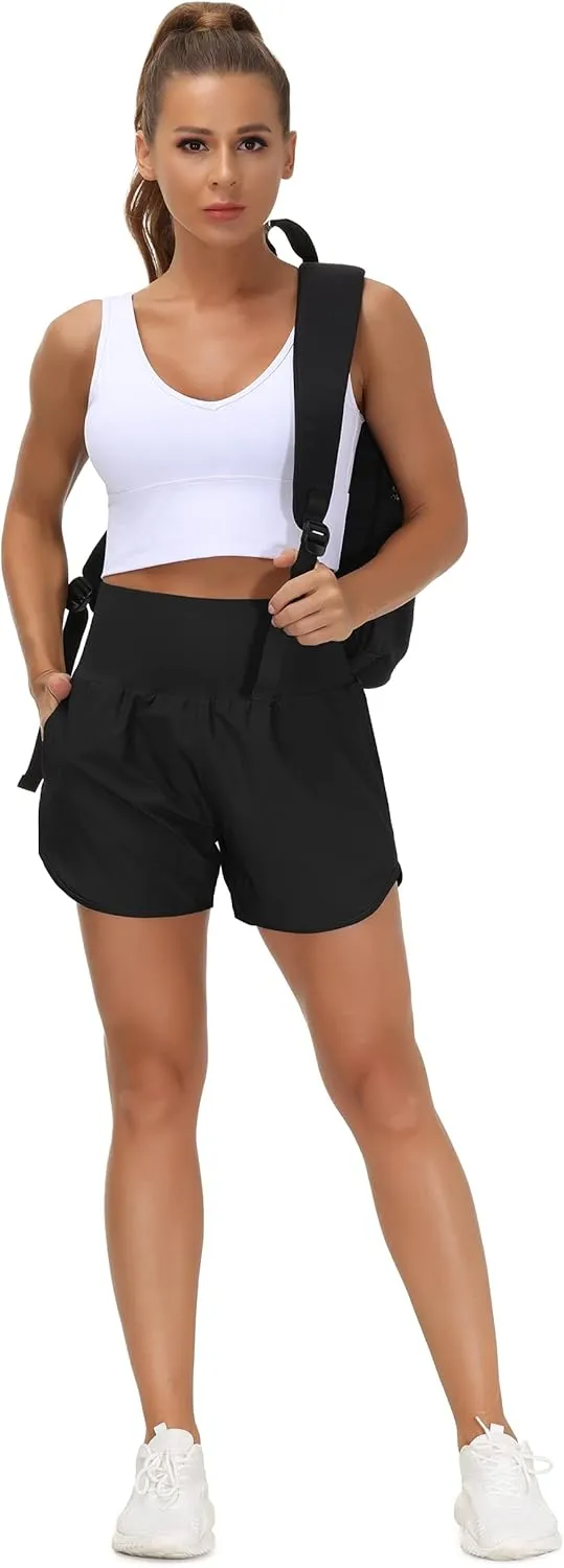 THE GYM PEOPLE Womens High Waist Running Shorts with Liner Athletic Hiking Workout Shorts Zip Pockets