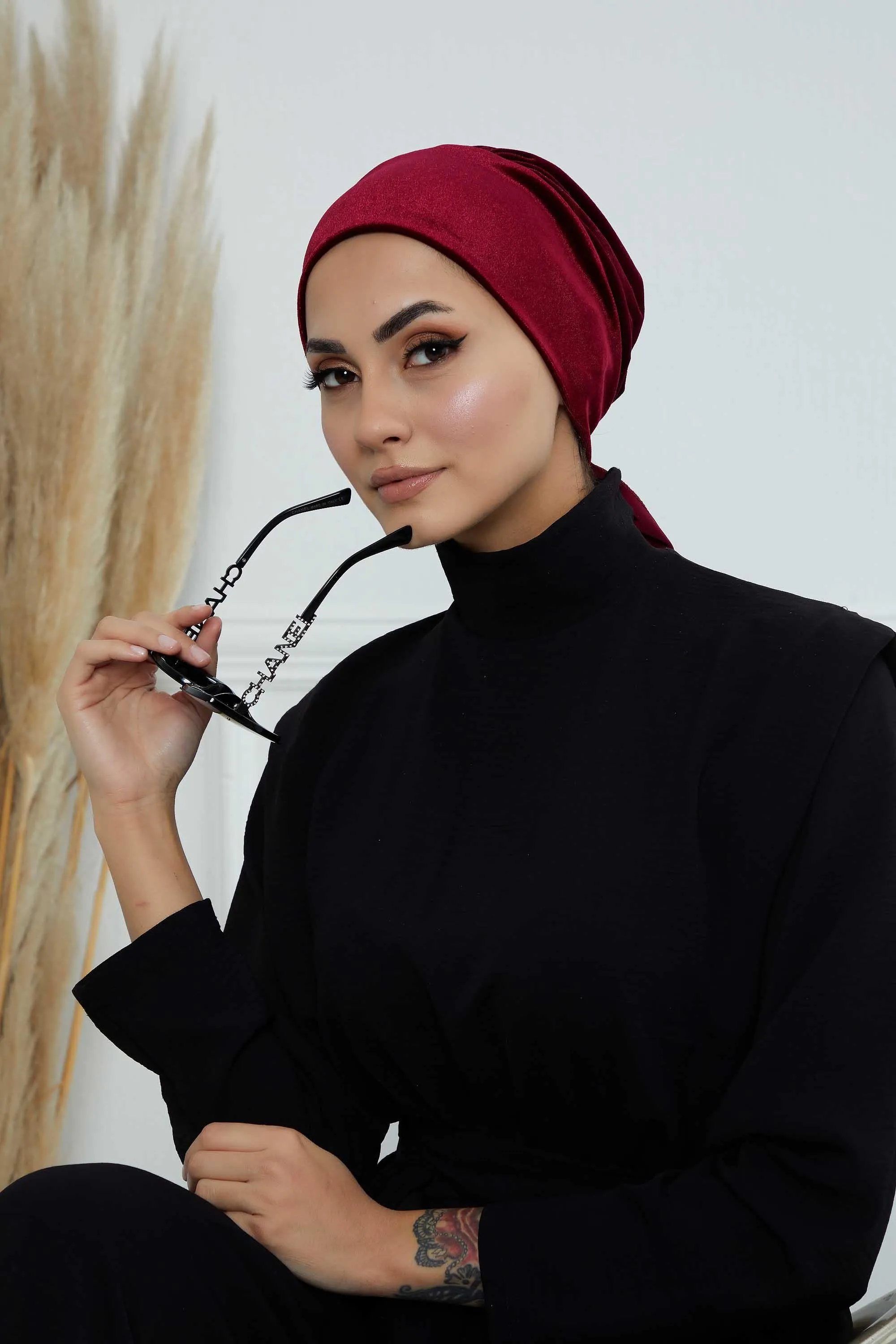 Velvet Easy Wrap Instant Turban for Women, Pre-Tied Turban with Long Tail at the Back Side, Super Soft High Quality Chemo Headwear,B-49K