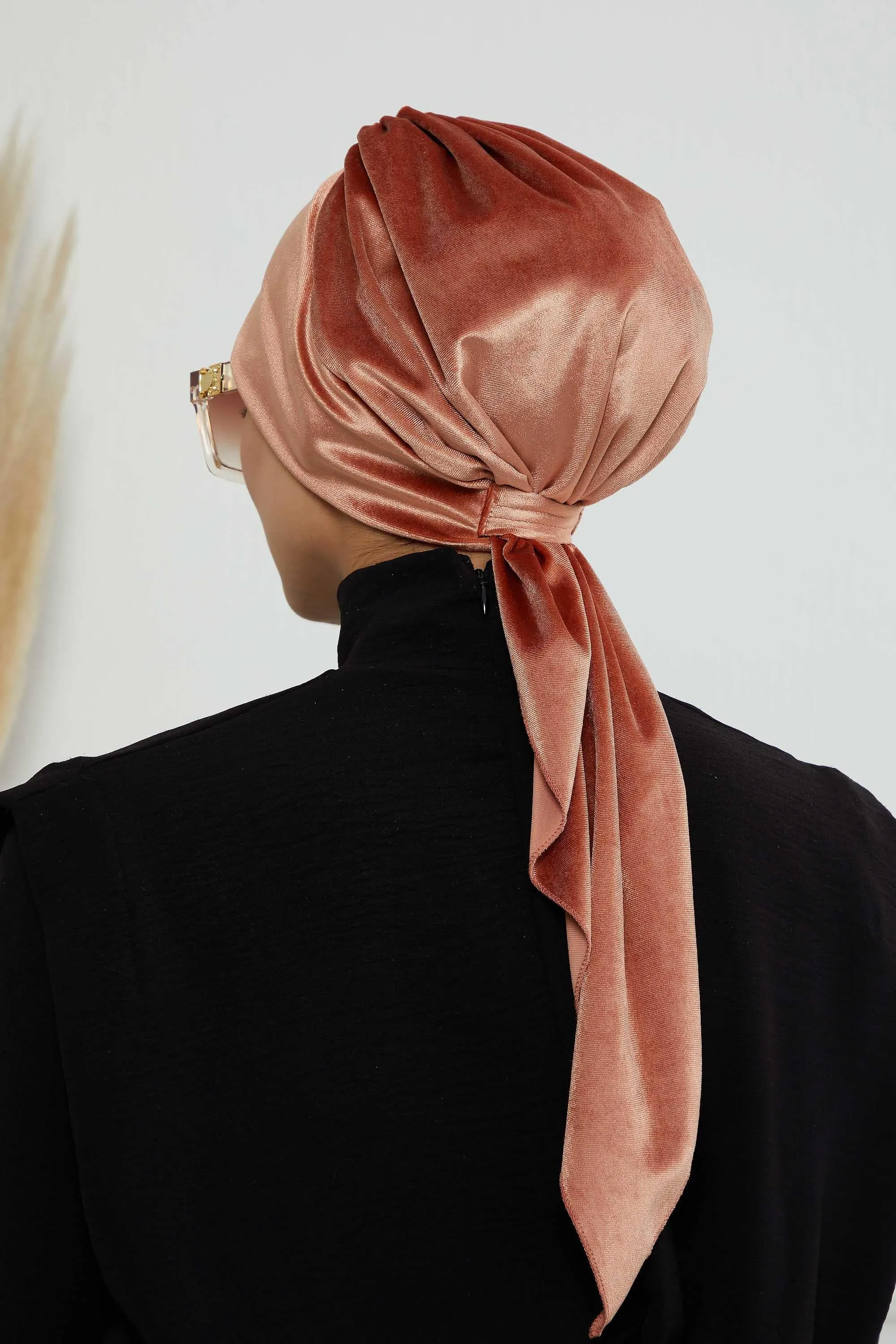 Velvet Easy Wrap Instant Turban for Women, Pre-Tied Turban with Long Tail at the Back Side, Super Soft High Quality Chemo Headwear,B-49K