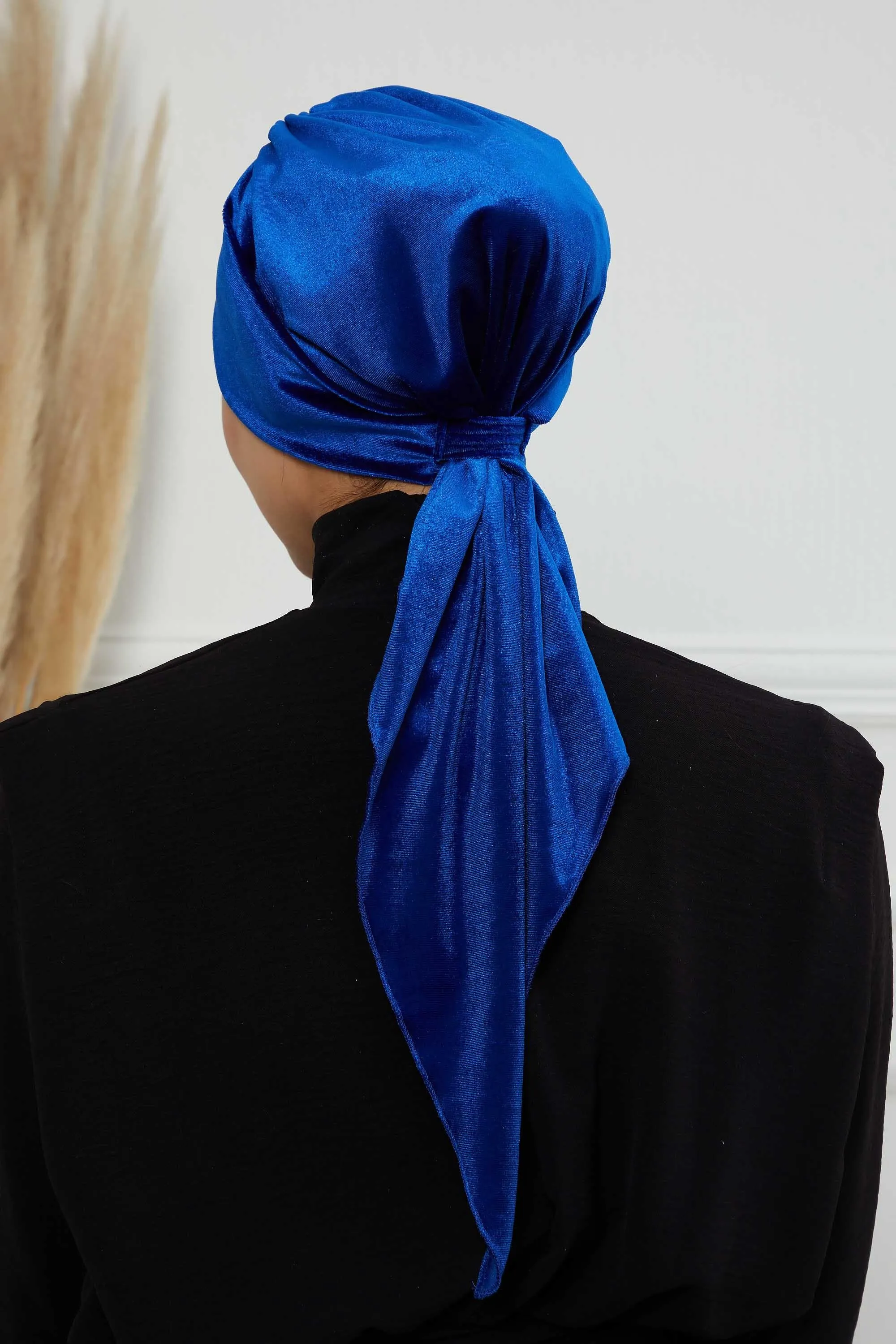 Velvet Easy Wrap Instant Turban for Women, Pre-Tied Turban with Long Tail at the Back Side, Super Soft High Quality Chemo Headwear,B-49K