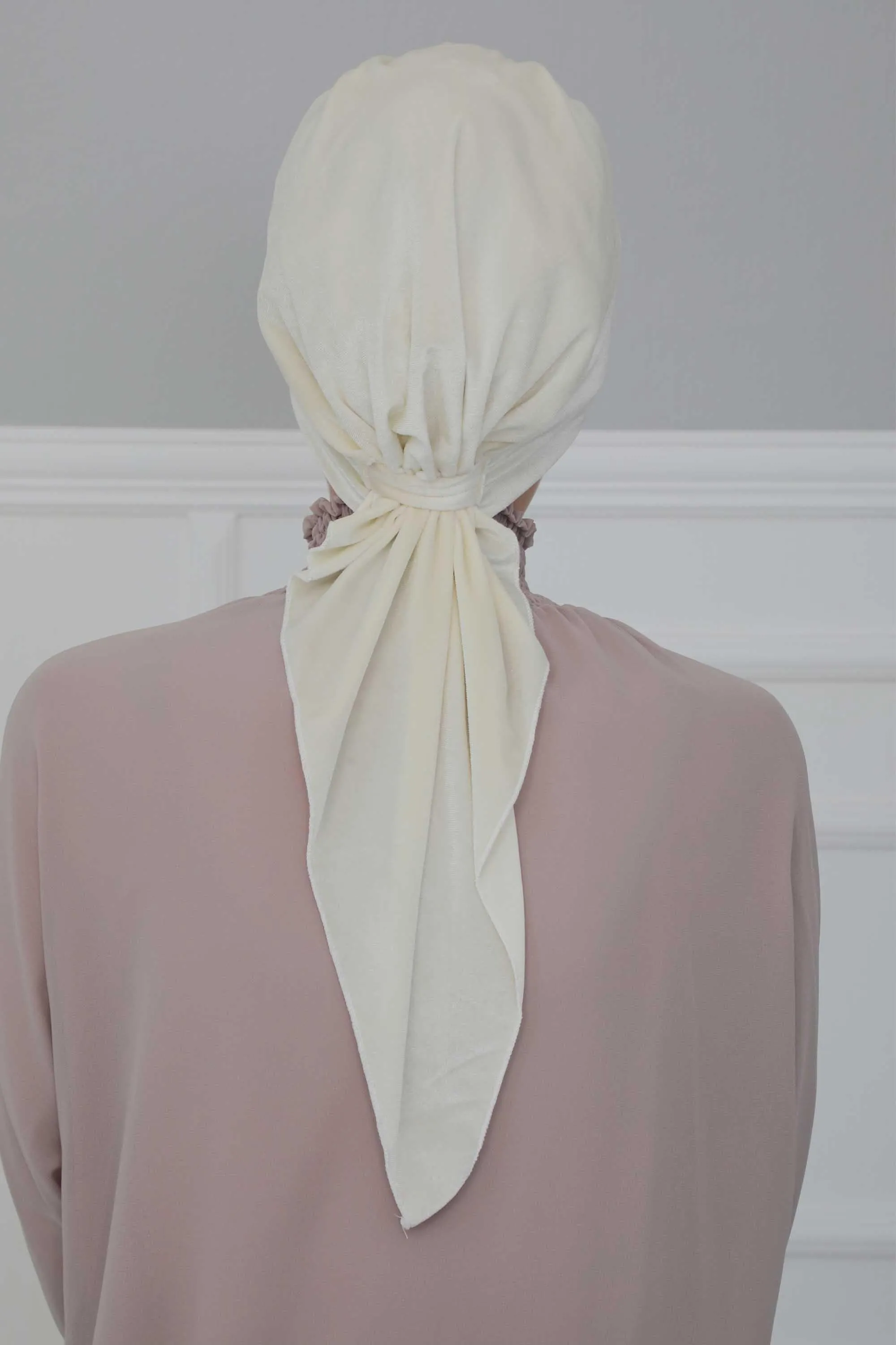 Velvet Easy Wrap Instant Turban for Women, Pre-Tied Turban with Long Tail at the Back Side, Super Soft High Quality Chemo Headwear,B-49K