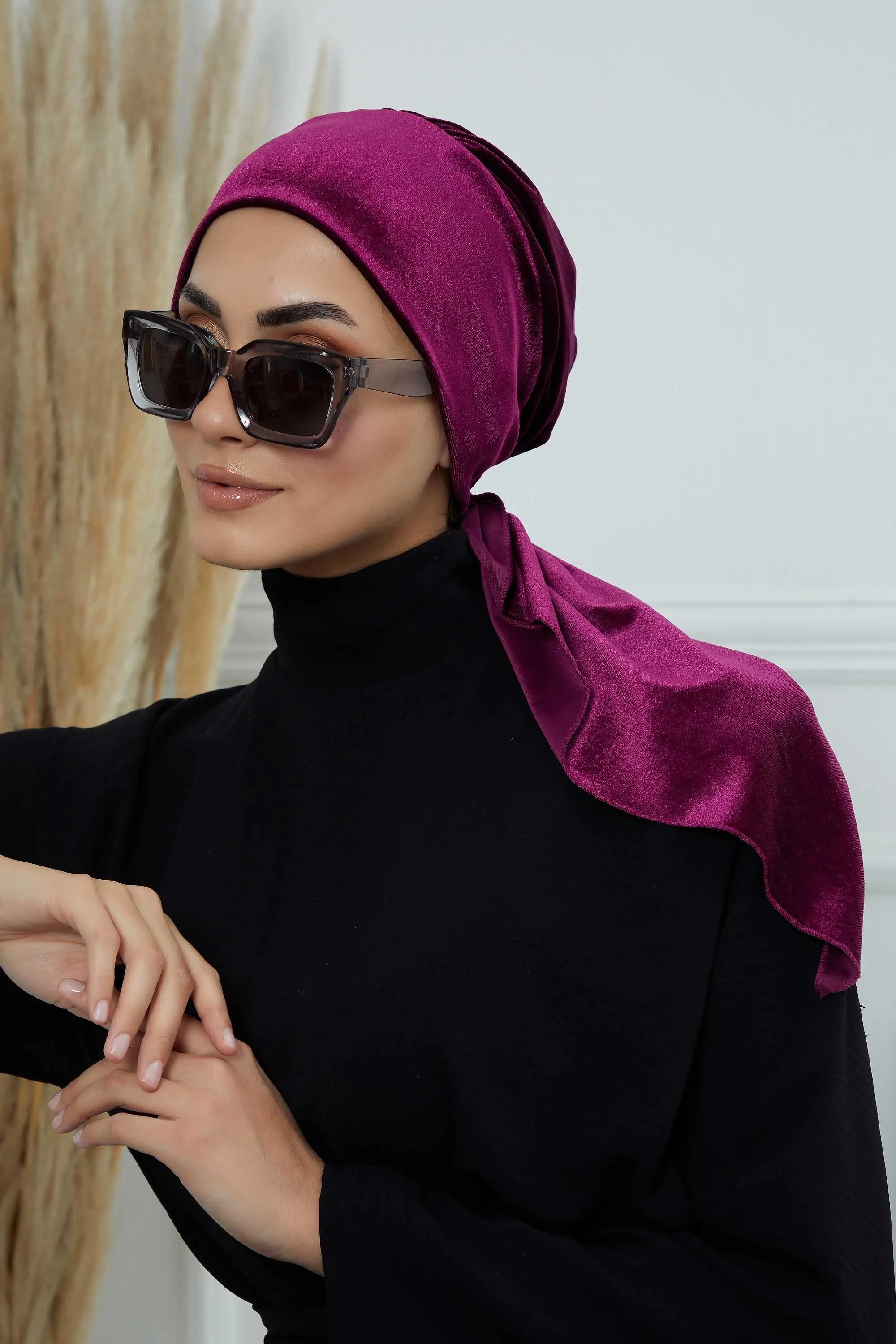 Velvet Easy Wrap Instant Turban for Women, Pre-Tied Turban with Long Tail at the Back Side, Super Soft High Quality Chemo Headwear,B-49K