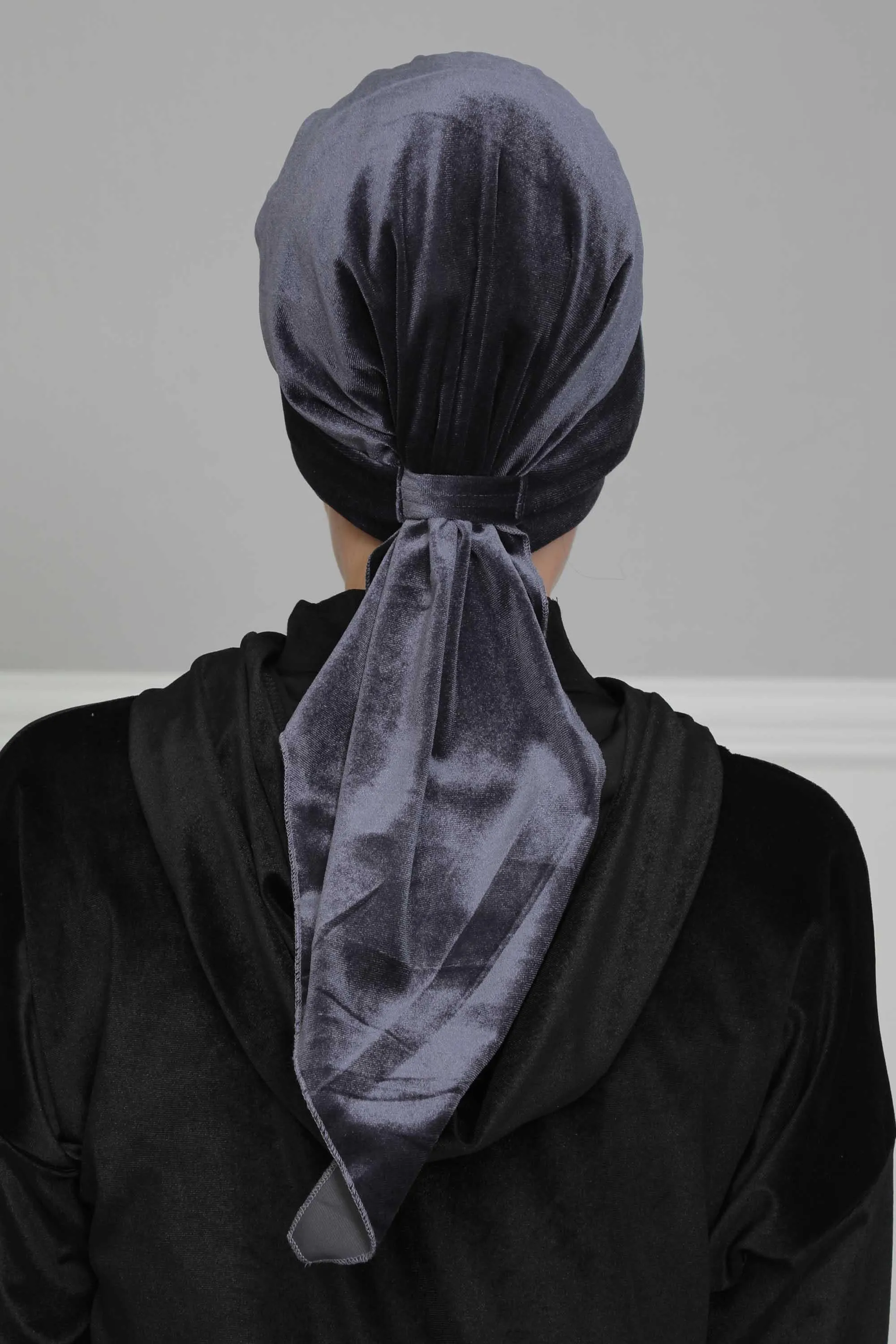 Velvet Easy Wrap Instant Turban for Women, Pre-Tied Turban with Long Tail at the Back Side, Super Soft High Quality Chemo Headwear,B-49K