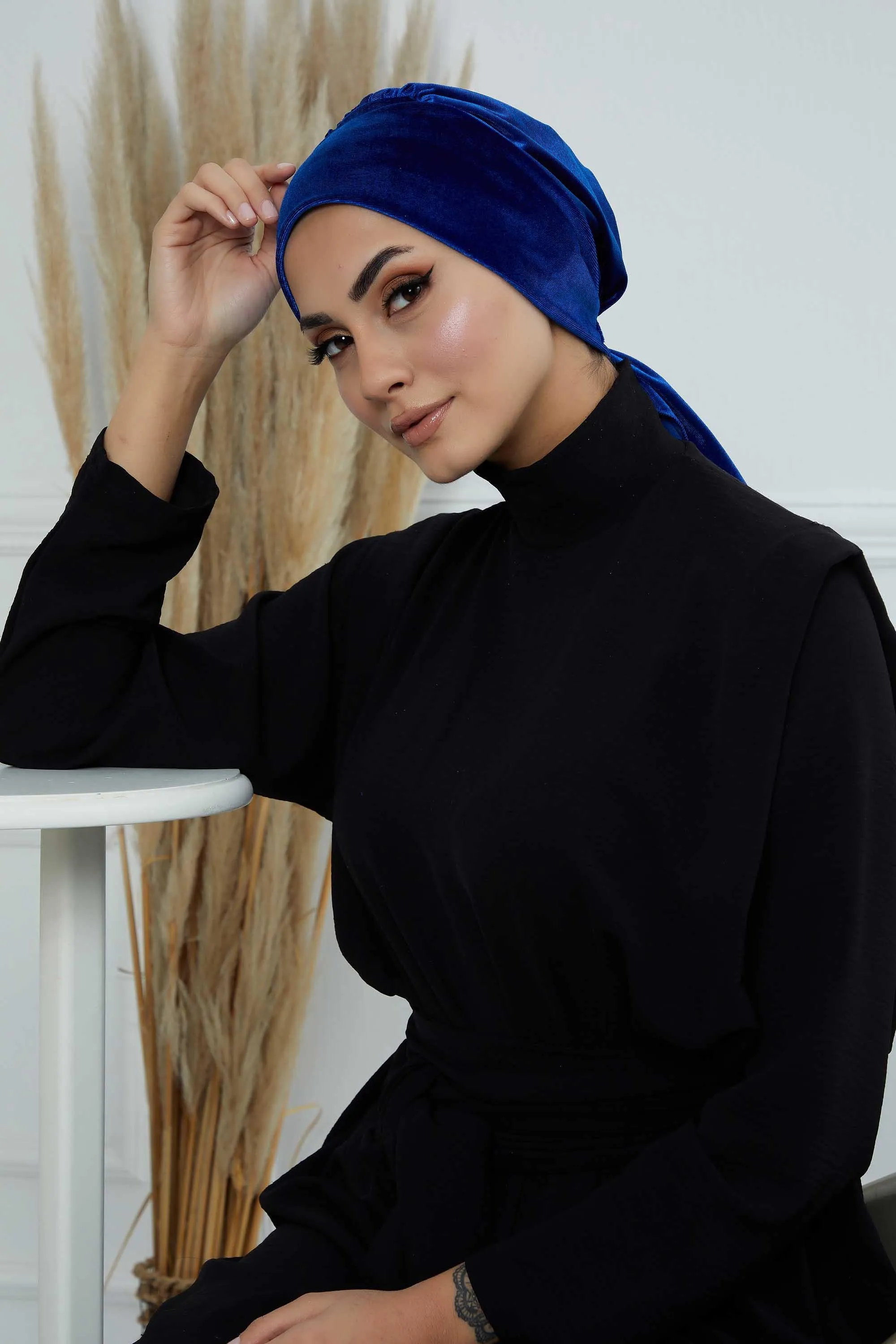 Velvet Easy Wrap Instant Turban for Women, Pre-Tied Turban with Long Tail at the Back Side, Super Soft High Quality Chemo Headwear,B-49K