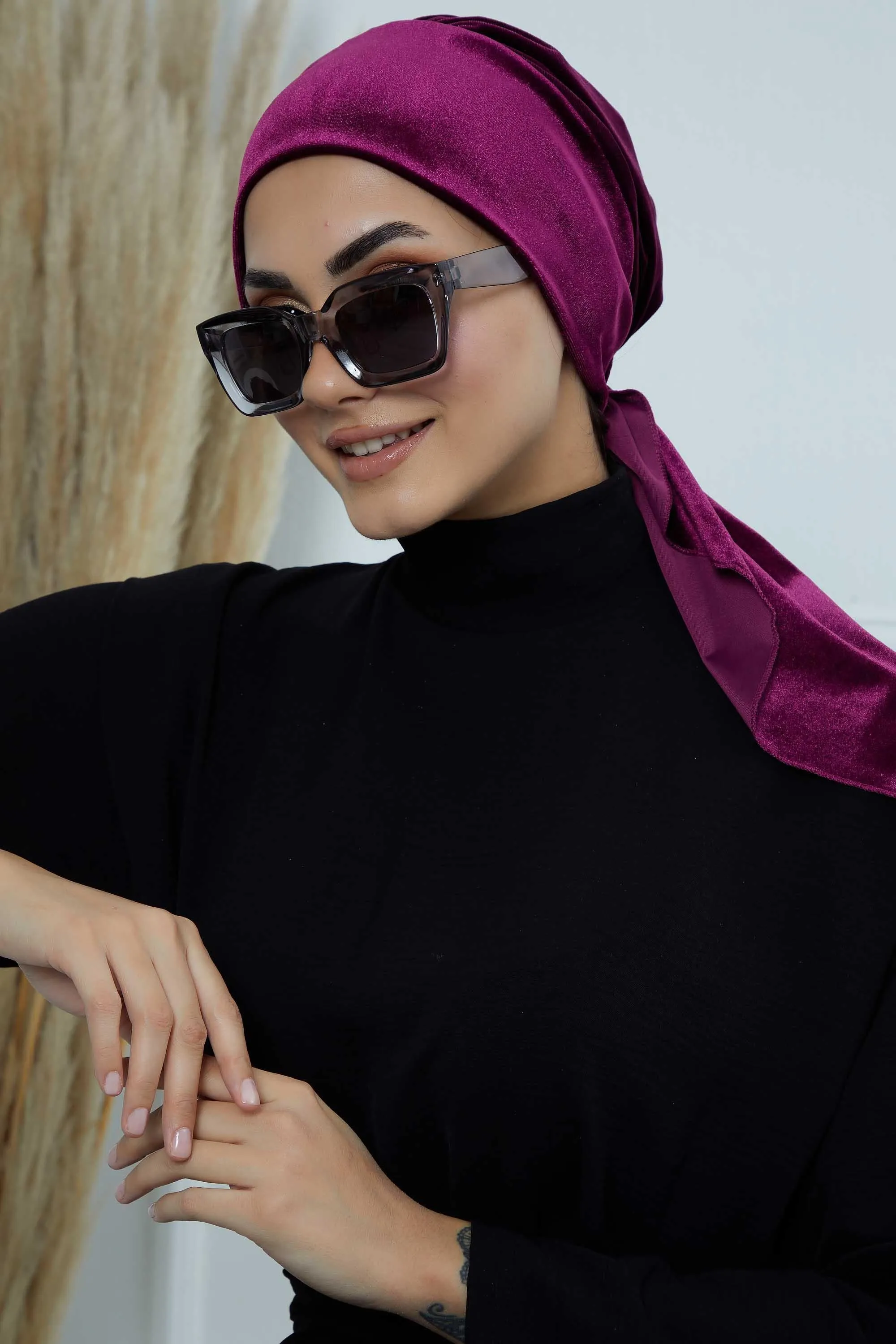 Velvet Easy Wrap Instant Turban for Women, Pre-Tied Turban with Long Tail at the Back Side, Super Soft High Quality Chemo Headwear,B-49K