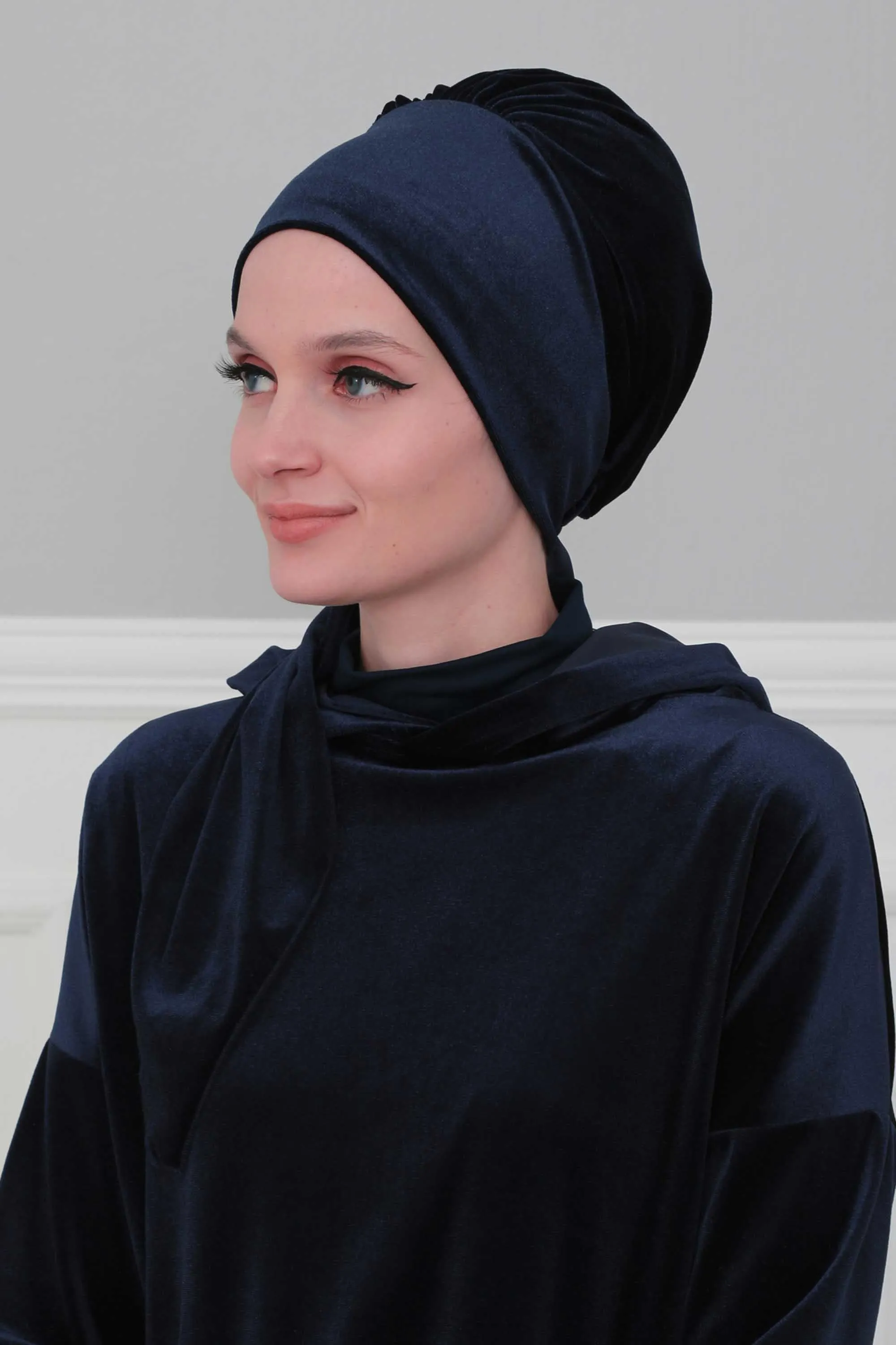 Velvet Easy Wrap Instant Turban for Women, Pre-Tied Turban with Long Tail at the Back Side, Super Soft High Quality Chemo Headwear,B-49K