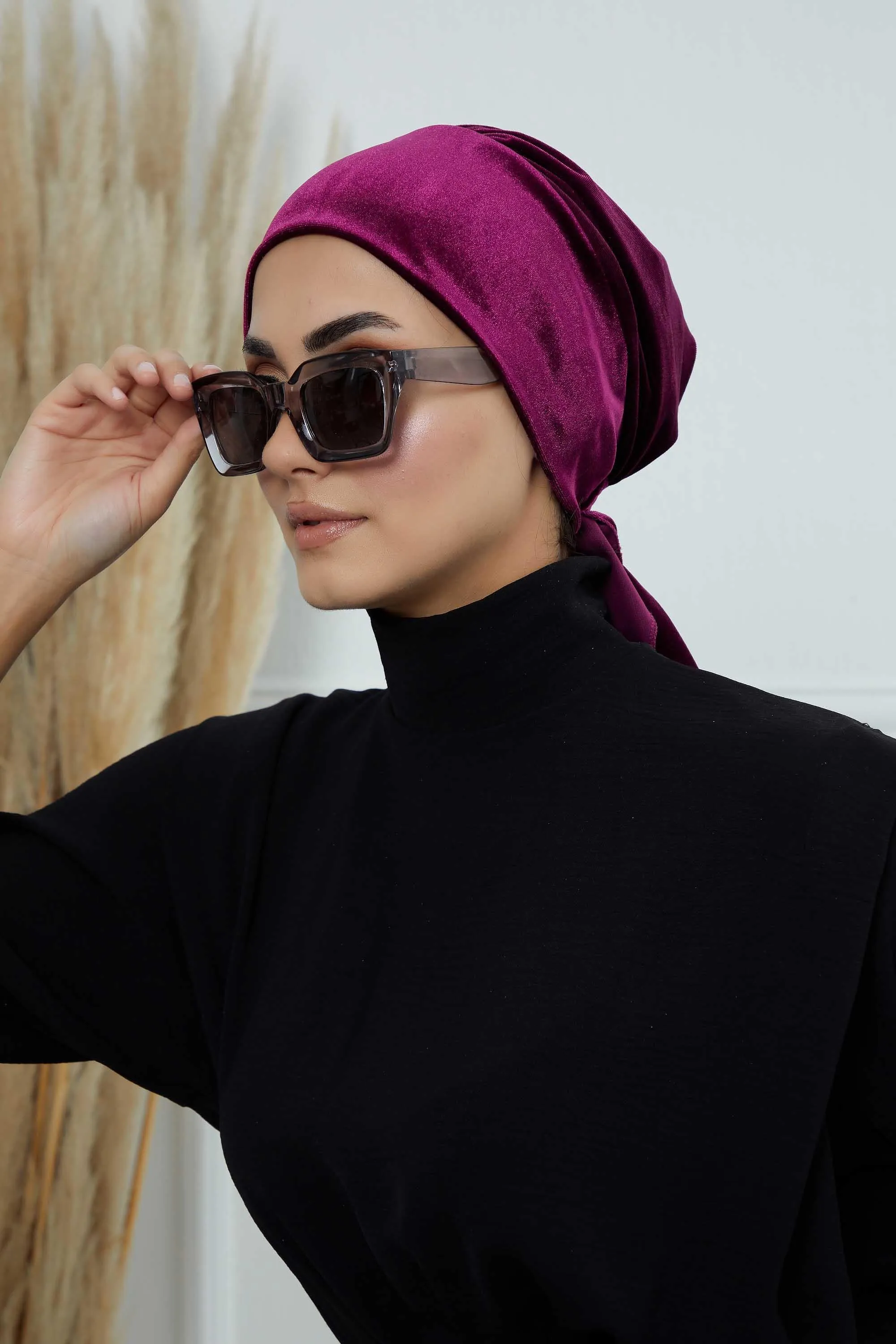 Velvet Easy Wrap Instant Turban for Women, Pre-Tied Turban with Long Tail at the Back Side, Super Soft High Quality Chemo Headwear,B-49K