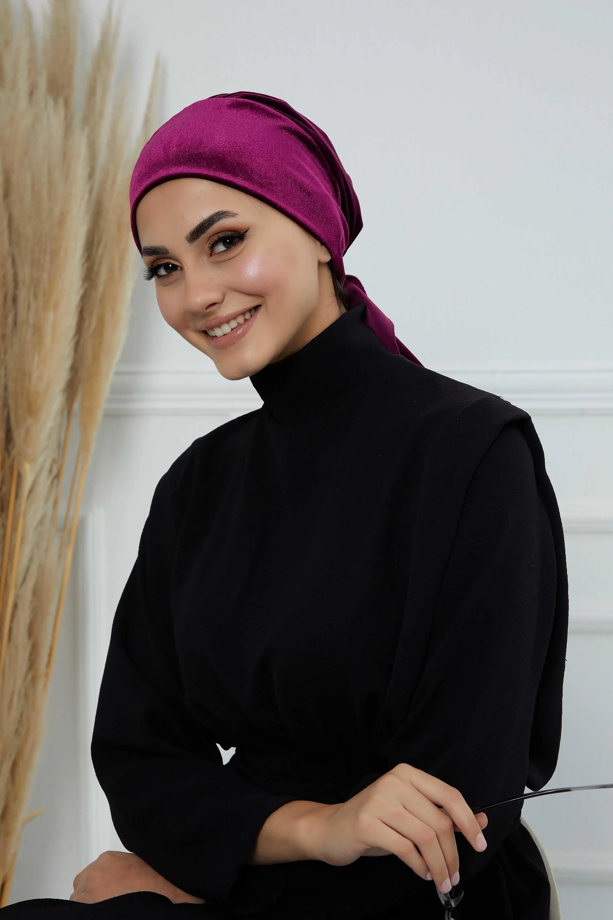 Velvet Easy Wrap Instant Turban for Women, Pre-Tied Turban with Long Tail at the Back Side, Super Soft High Quality Chemo Headwear,B-49K