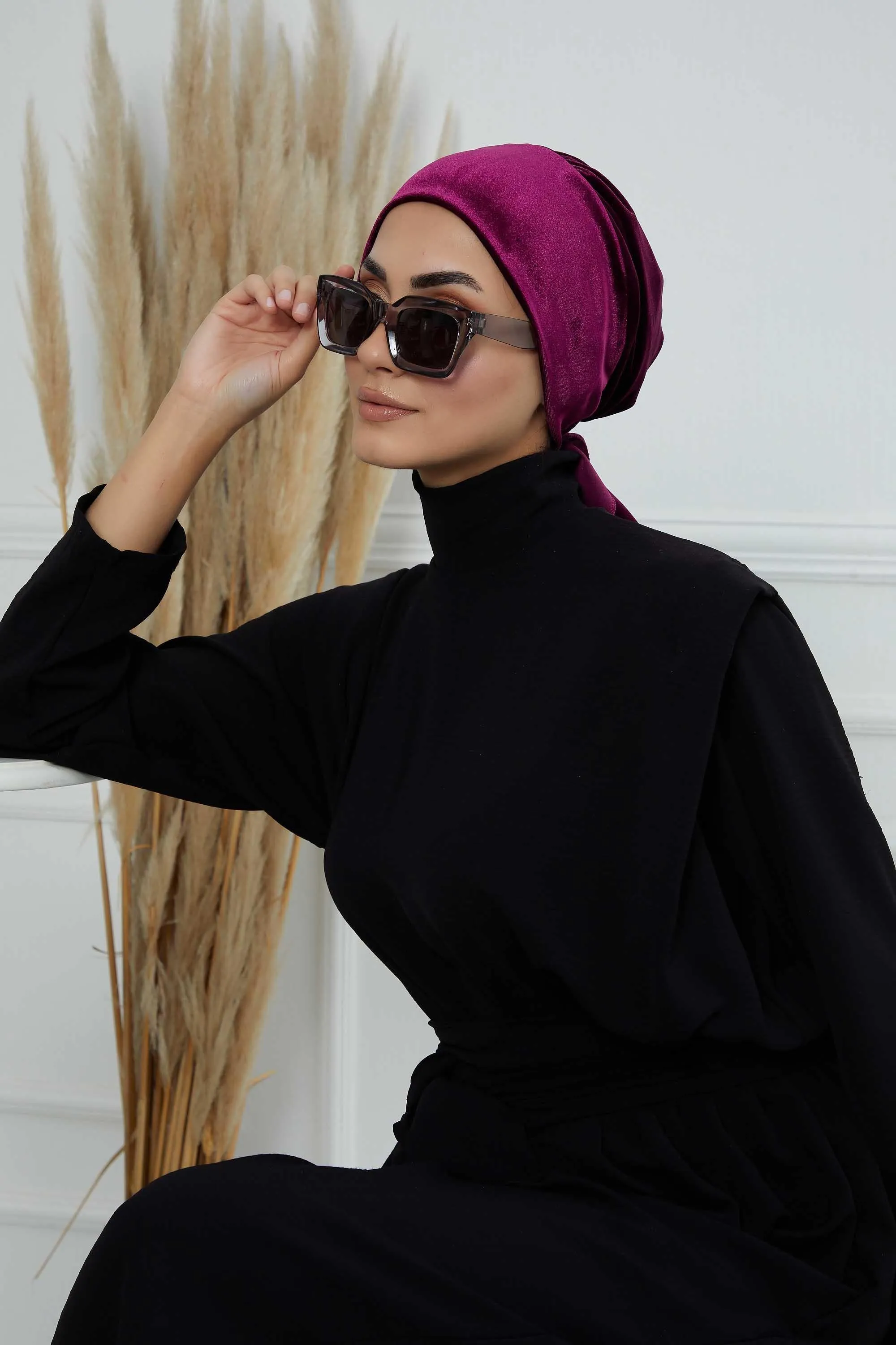 Velvet Easy Wrap Instant Turban for Women, Pre-Tied Turban with Long Tail at the Back Side, Super Soft High Quality Chemo Headwear,B-49K