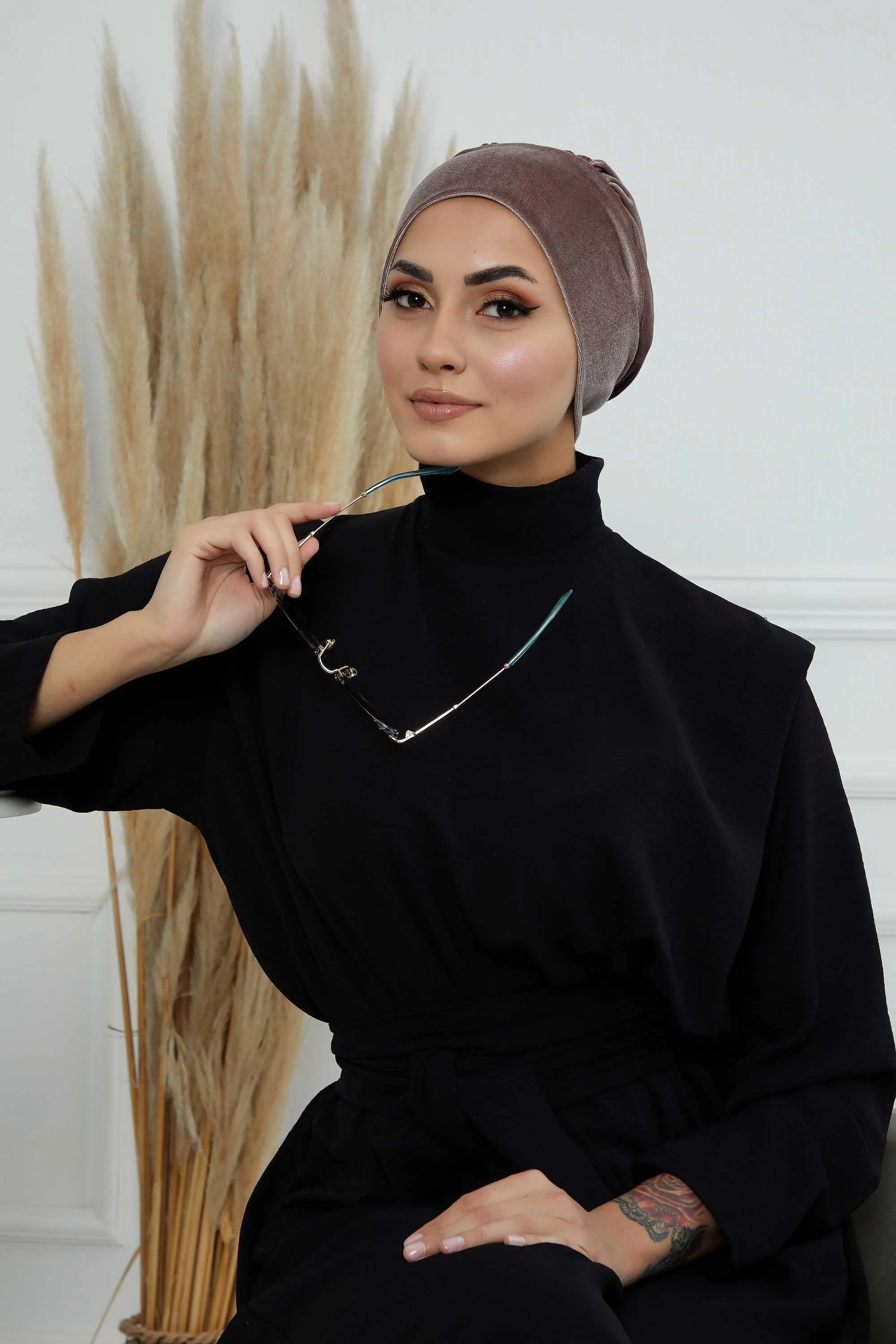 Velvet Easy Wrap Instant Turban for Women, Pre-Tied Turban with Long Tail at the Back Side, Super Soft High Quality Chemo Headwear,B-49K
